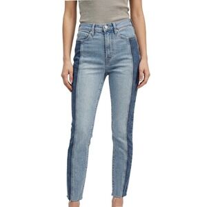 Gap Vintage Slim High Rise Jeans Women 25 0R Blue Two Tone Side Stripe Raw Hem